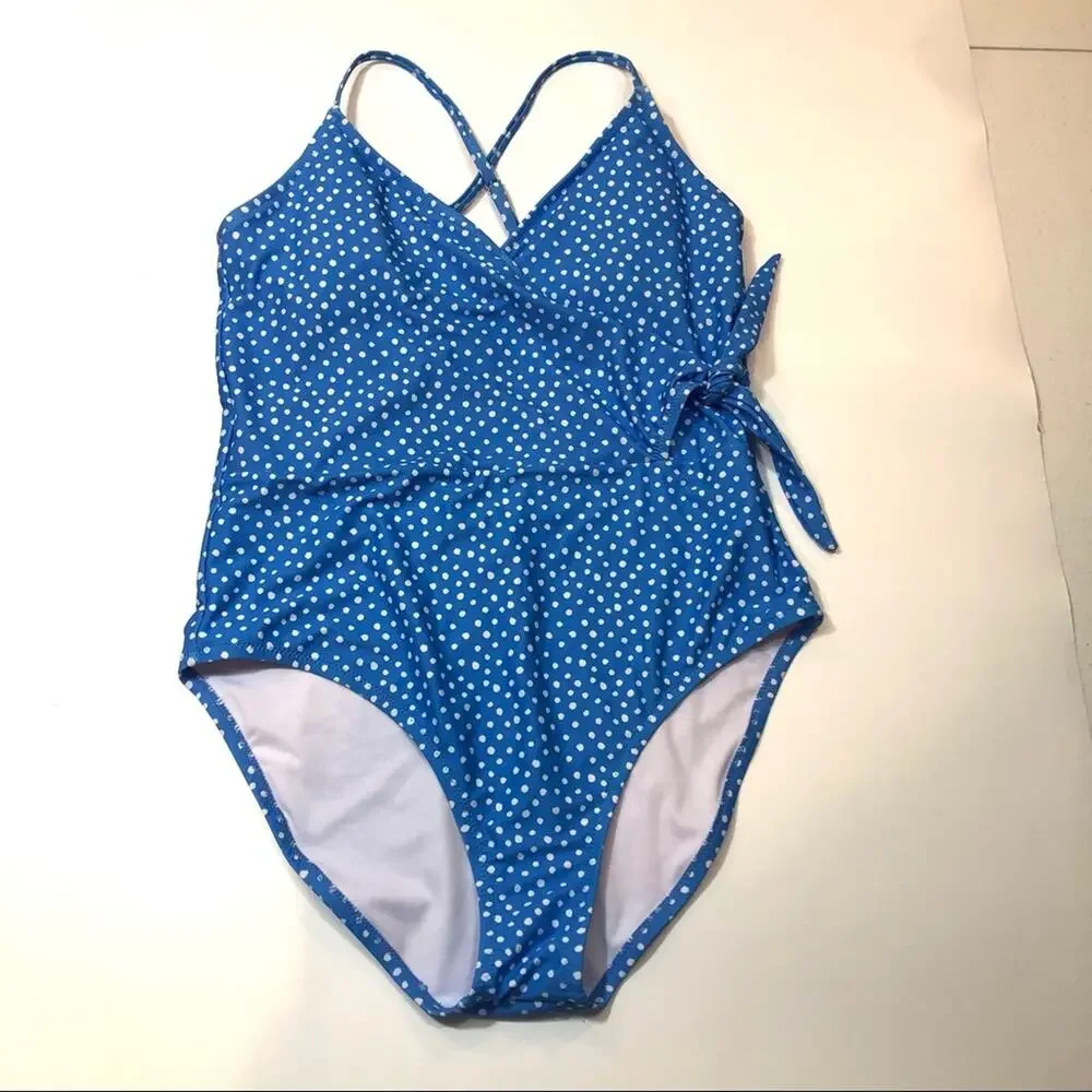 Jessica Simpson blue polka dot One-Piece Swimsuit